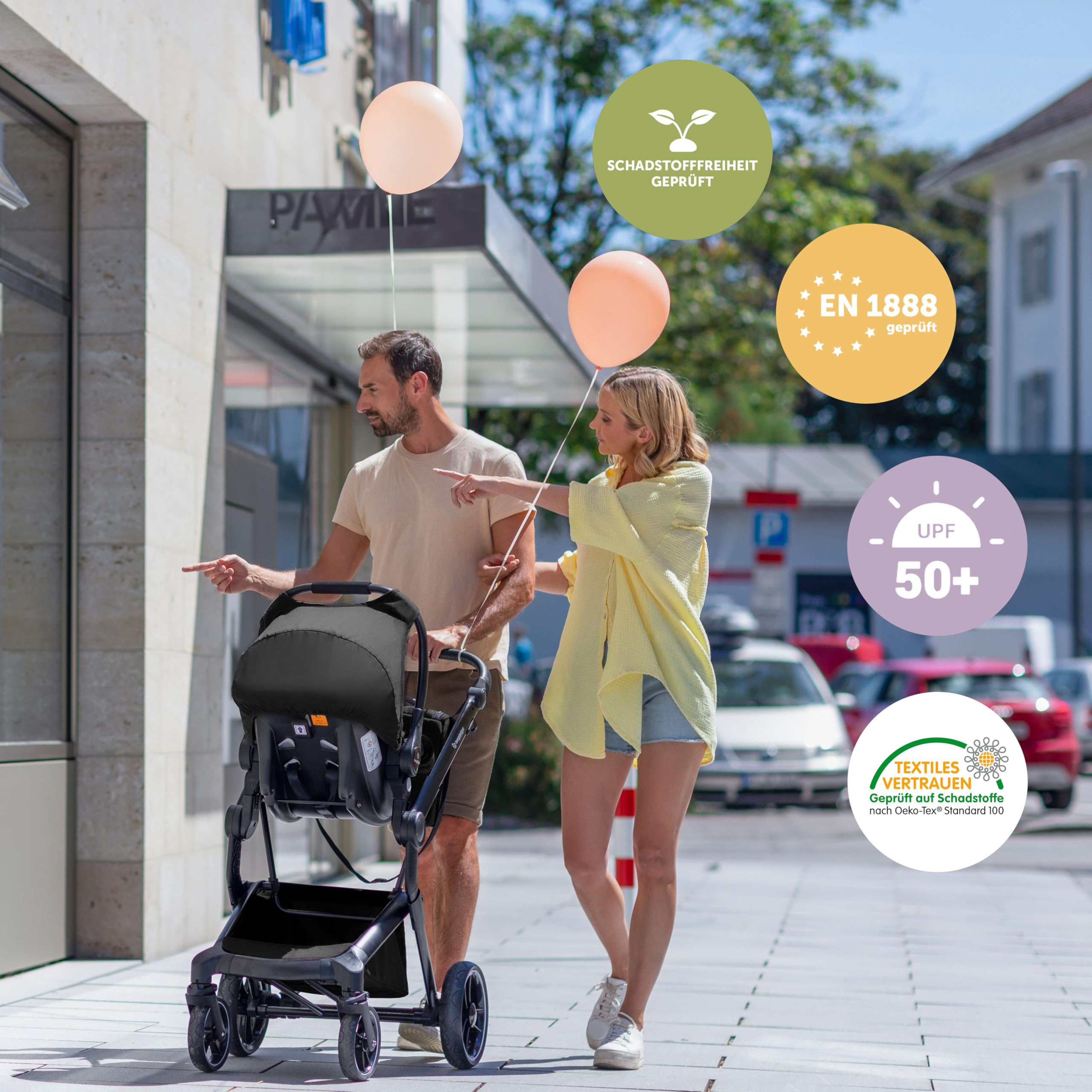 Bergsteiger Lugo 3in1 Kombikinderwagen Komplettset inkl Babyschale | Mobilität ab Geburt dank Babywanne Buggy Aufsatz Sonnenschutz und Wetterfußsack passend für die Isofix Station