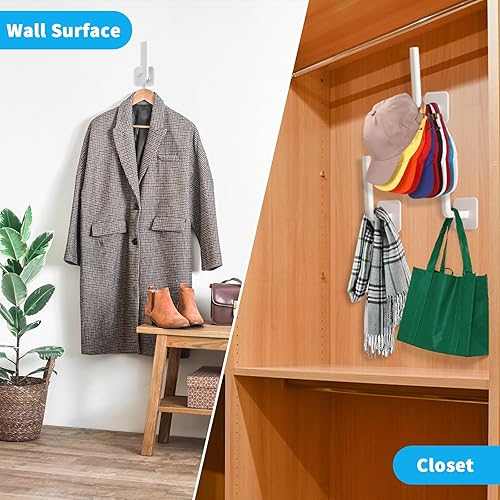 Miniatura 4 de Letohoumia Percheros para sombreros de pared para gorras de béisbol, paquete de 5 ganchos adhesivos para sombreros, organizador de ganchos fuertes