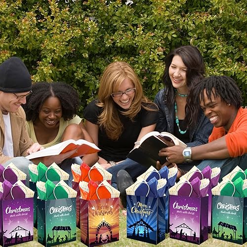 Miniatura 7 de Tenceur 64 bolsas de regalo de Navidad con 32 bolsas de regalo de Navidad cristianas, bolsas de regalo de Navidad cristiana, bolsas de papel de