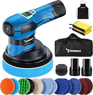 Cordless Car Buffer Polisher, RAYBAO Car Polishers and Buffers with 2pcs 12V/2.0Ah Battery, 6 Variable Speed 2000-4500OPM, Cordless Buffer Polisher for Car Detailing, Waxing, Polishing