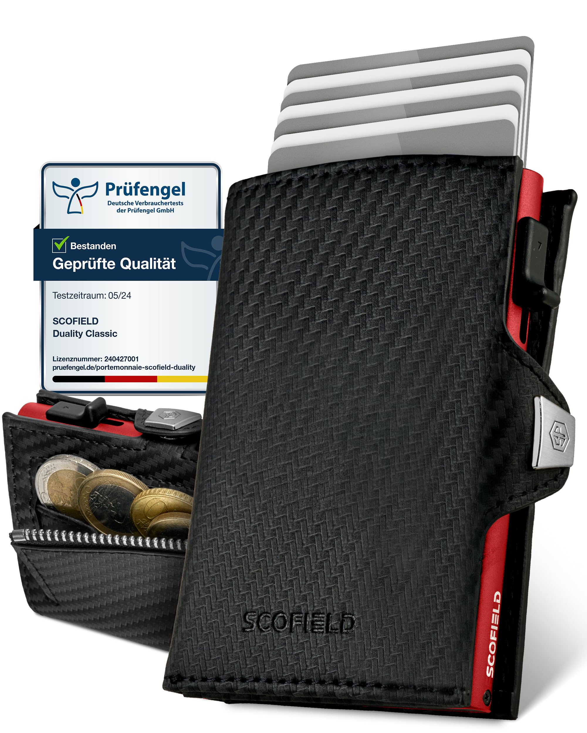 SF SCOFIELD Duality Classic Slim Wallet mit Münzfach | Kartenetui Herren für 9-10 Karten | Geldbeutel Portemonnaie mit RFID Schutz | Wallets for Men | Kreditkartenetui