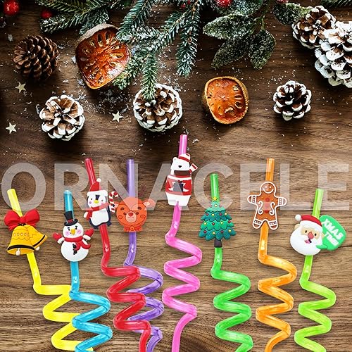 Miniatura 6 de 24 popotes reutilizables de Navidad, muñeco de nieve, pingüino, reno, cascabel, hombre de jengibre, regalos de fiesta, regalos para niños,