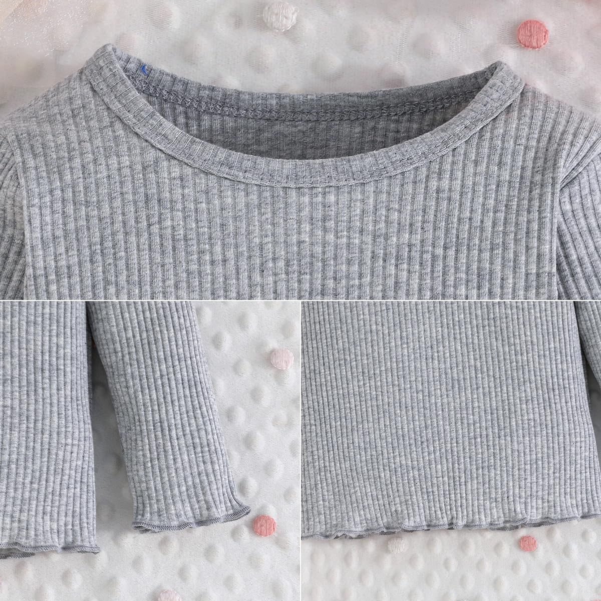 Pack de 3 Niña Camisetas Manga Larga Puños con Volantes T-Shirts Cuello Redondo Tops Básicos para Niños 3-7 años