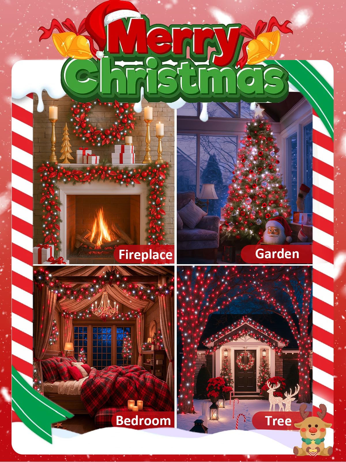 Luces de Navidad inteligentes controladas por voz para exteriores, 200 luces LED extensibles de 75 pies con 6 comandos de voz, 12 modos y temporizador, decoraciones navideñas impermeables para árbol