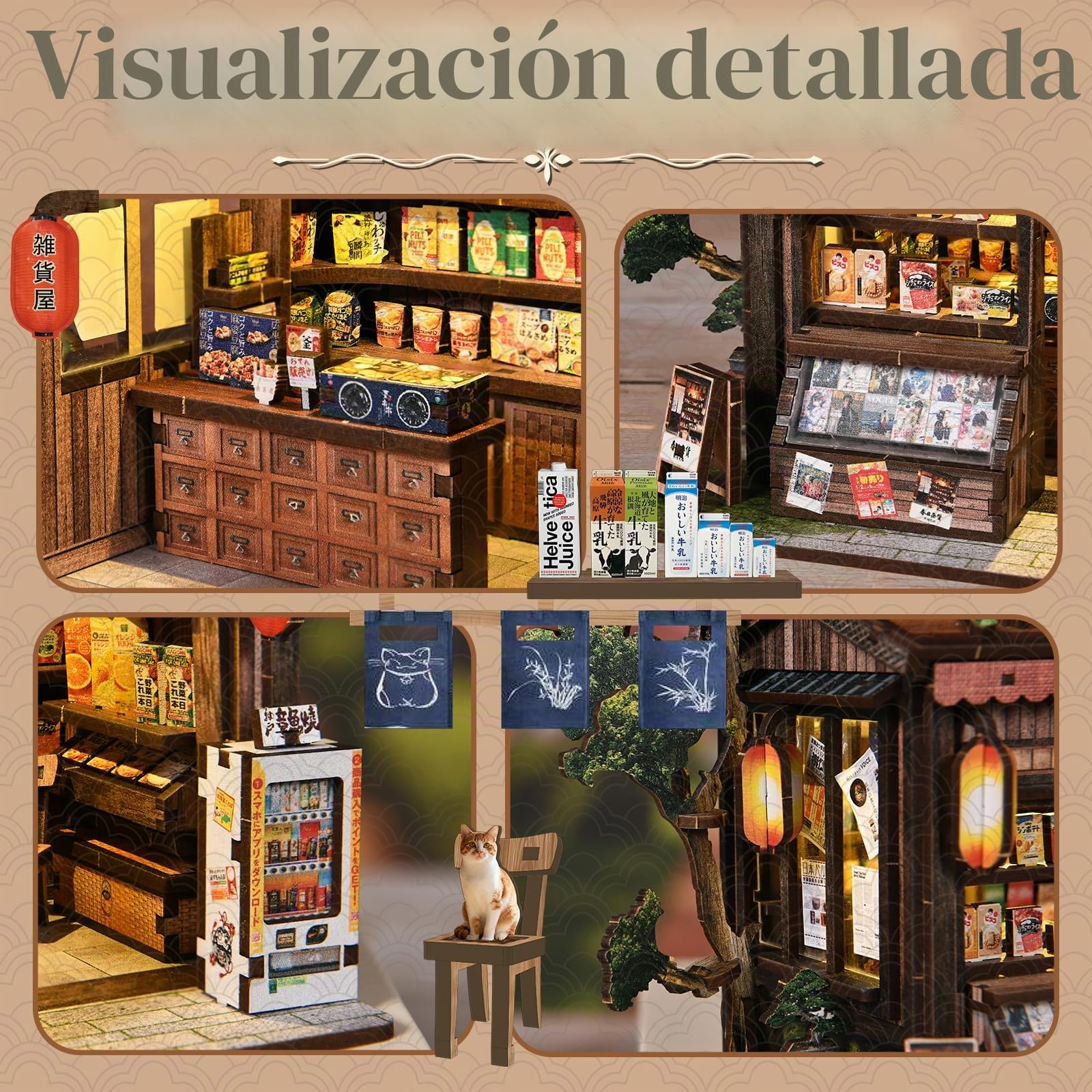 Book Nook DIY Kit-Tienda General Spring Day-Booknook Bausatz mit LED Licht，3D-Holzpuzzles Buchecke, DIY Puppenhaus Häuser，bastelset Erwachsene