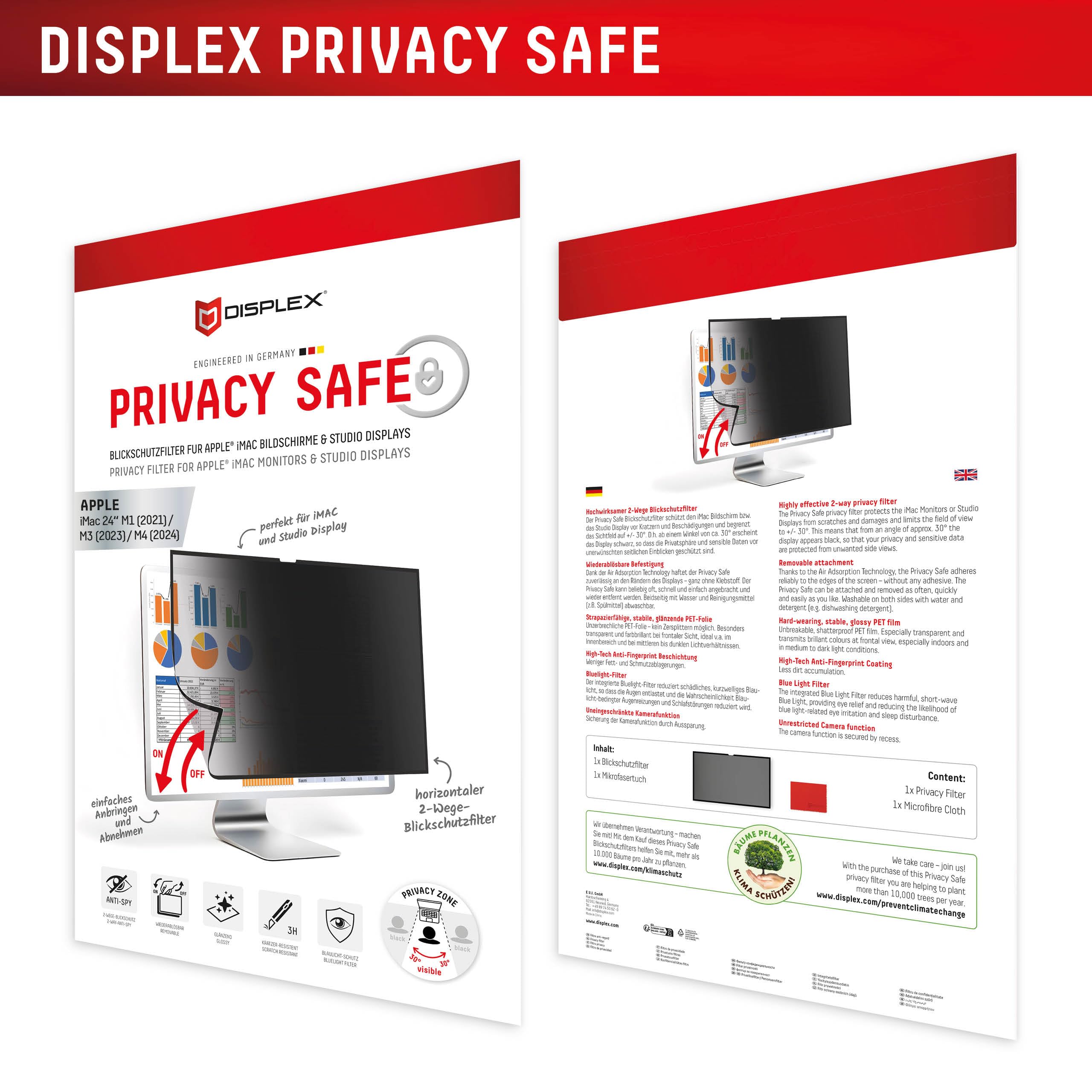Displex PRIVACY SAFE Magnetischer 2-Wege Blickschutzfilter für Apple iMac 24" M1 (2021)/ M3 (2023)/ M4 (2024)