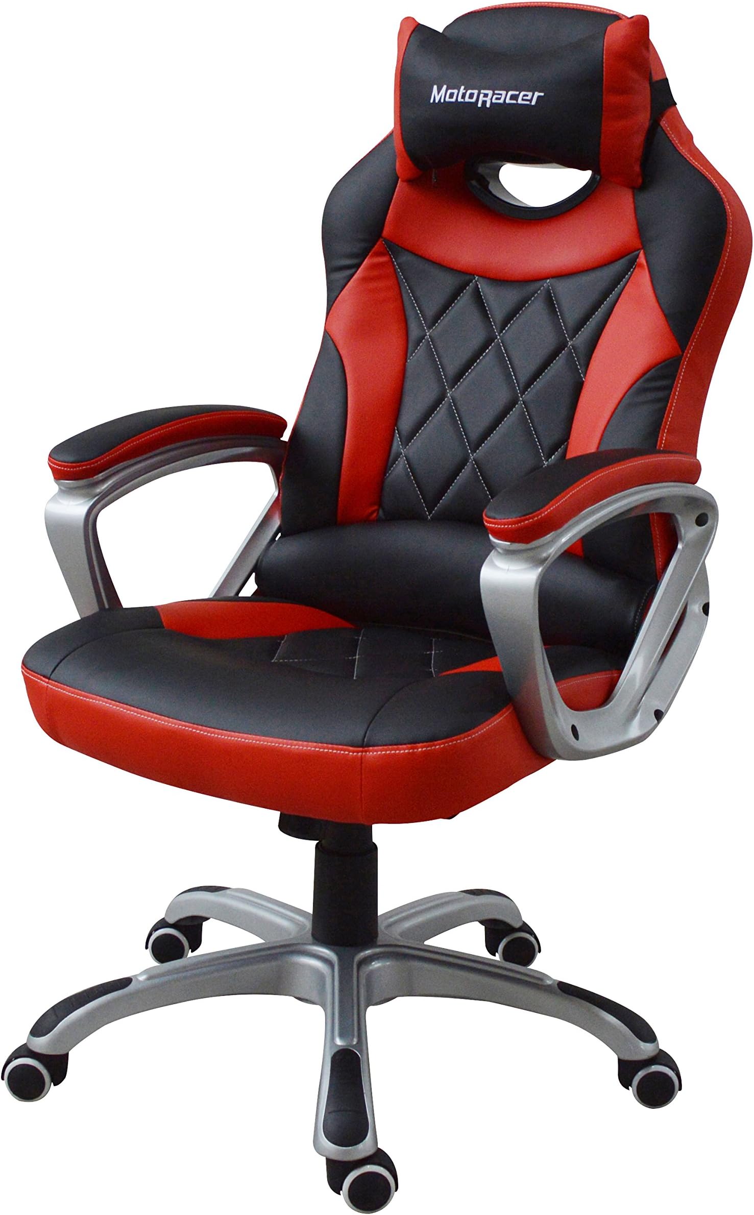 MotoRacer Gaming Chair PRO Edition | The Best Ergonomic Racing Chair for Video Games | Racing Style Gamer Chair | Padded Armrest | Maximum Comfort | Adjustable Height | PU Leather | 5 Colors (Red)