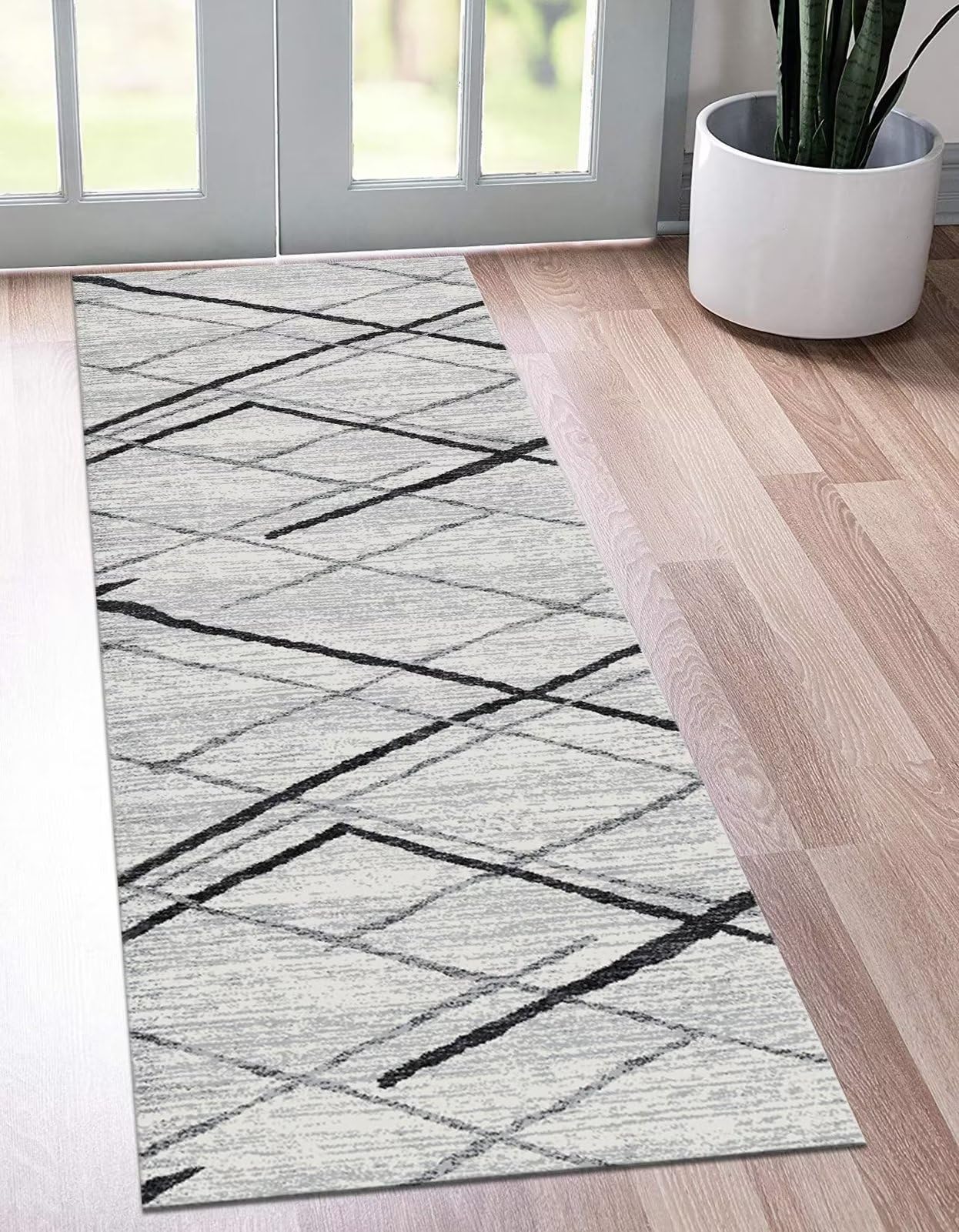 Tappeto Passatoia per Corridoio Antiscivolo Tappeto Cucina Lavabile Grigio chiaro Nero 90X140CM Tappeti Runner 3D Soggiorno Tappetino zerbino al metro Si pulisce con il mocio è Antisfilo tappeti