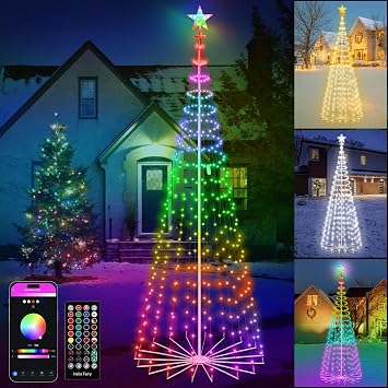 GMAULEE Smart Christmas Tree Cone Lights 9FT 460 LEDs, 16 Million Colors with Patterns & Text Display, App & Remote Control, Music Sync & Timer, Waterproof for Indoor Outdoor Christmas Decor 9FT