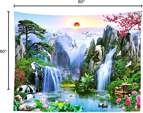 Miniatura 6 de BELECO Fairyland Mountain Lake - Pintura de paisaje de cascadas, paraíso natural, estética japonesa para decoración de dormitorio y sala de estar,