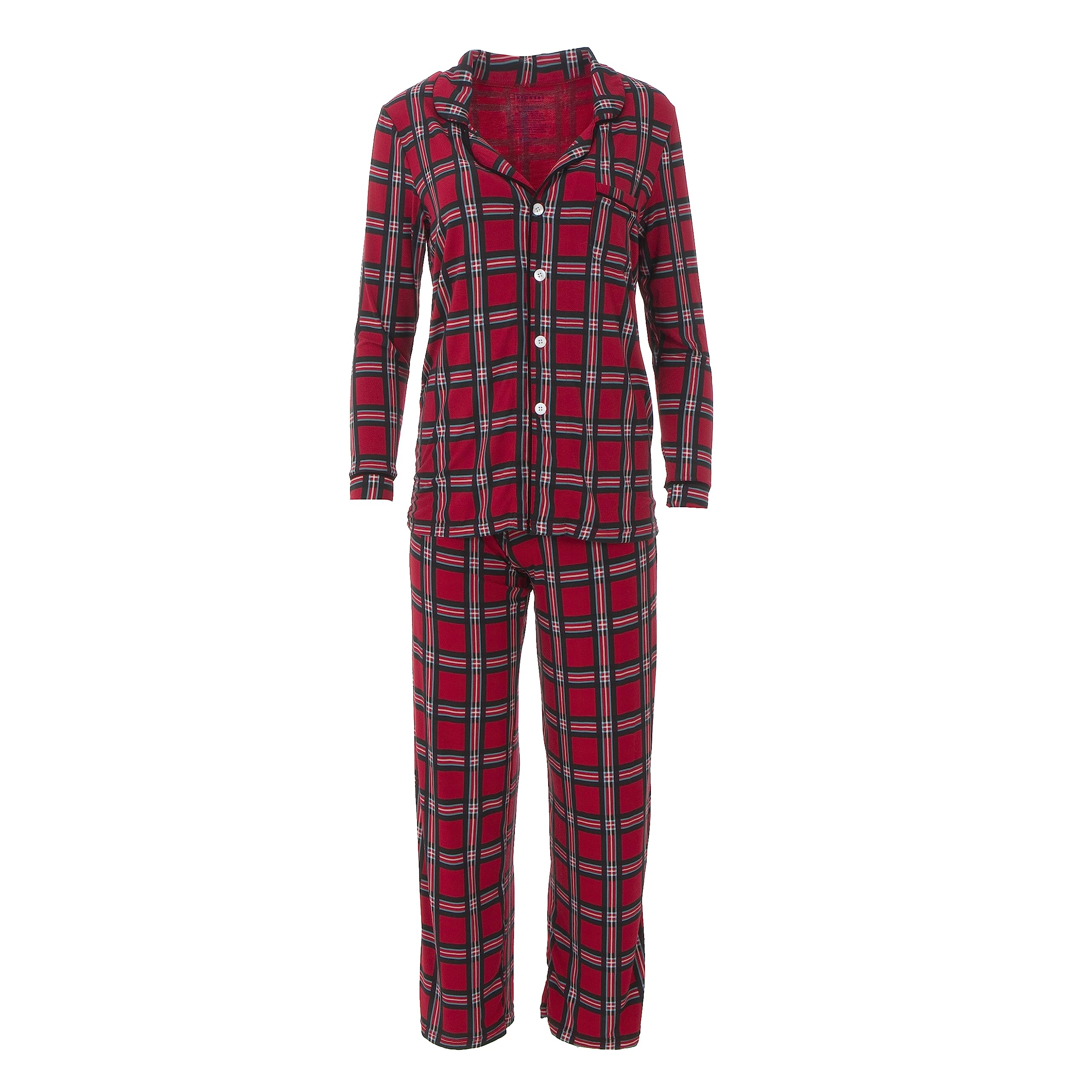KICKEE Women’s Holiday Print Long Sleeve Collared Pajama Set with Pants, Stretchy & Soft Sleepwear