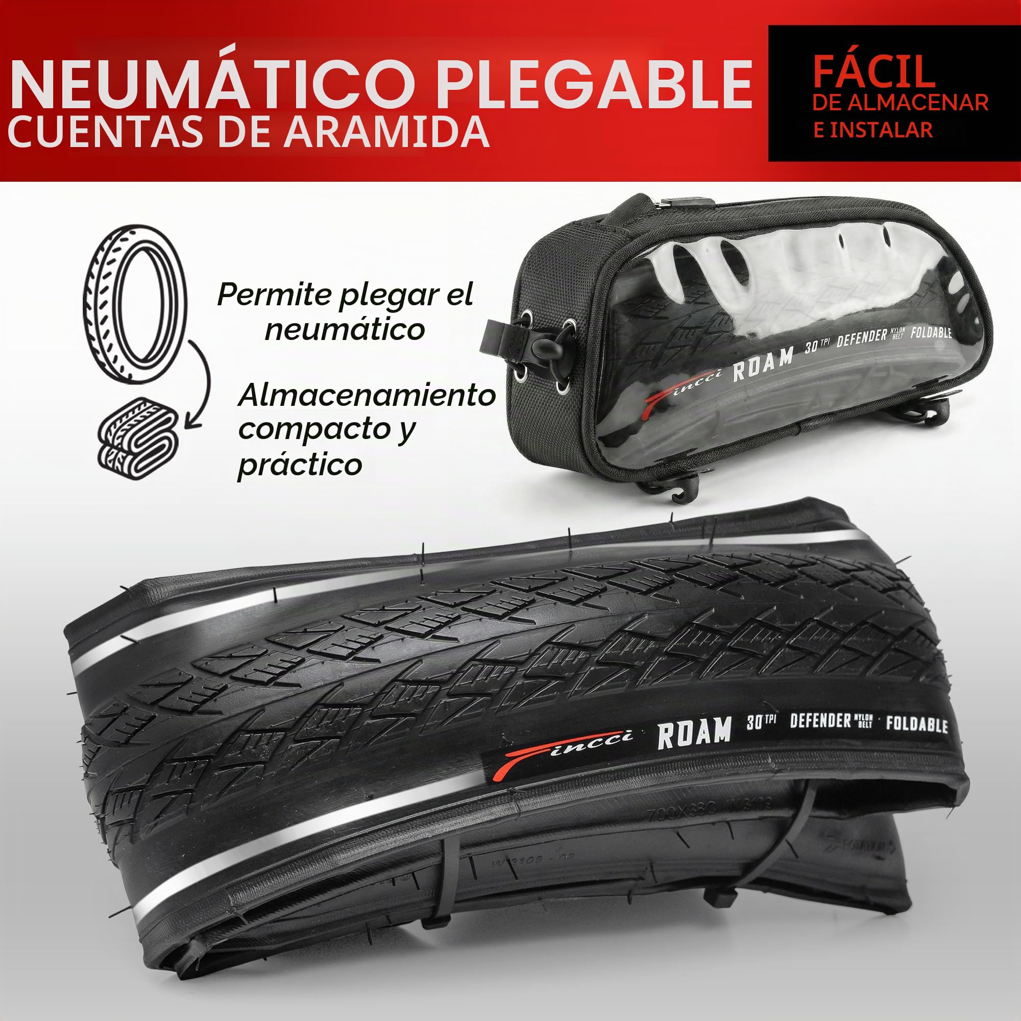 Fincci Cubierta 700x38c 40-622 Plegable con Protección Antipinchazos LVL3 | Cubierta Bicicleta 700 x 38 con Banda Reflectante y Presión de 50-80 PSI para un Rendimiento Óptimo - Pack de 2