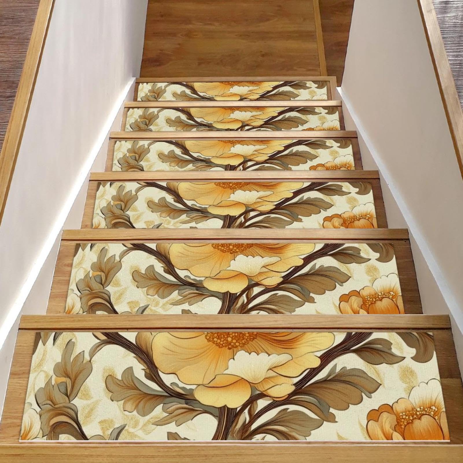 Alfombras para escaleras evitan resbalones CHENZZZZ autoadhesivas flores 1