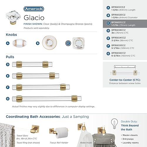 Miniatura 7 de Amerock Pomo de gabinete  Bronce transparentechampán  Longitud de 1-38 pulgadas (1.378 in)  Glacio  paquete de 1 unidad  Pomo de cajón  Herrajes