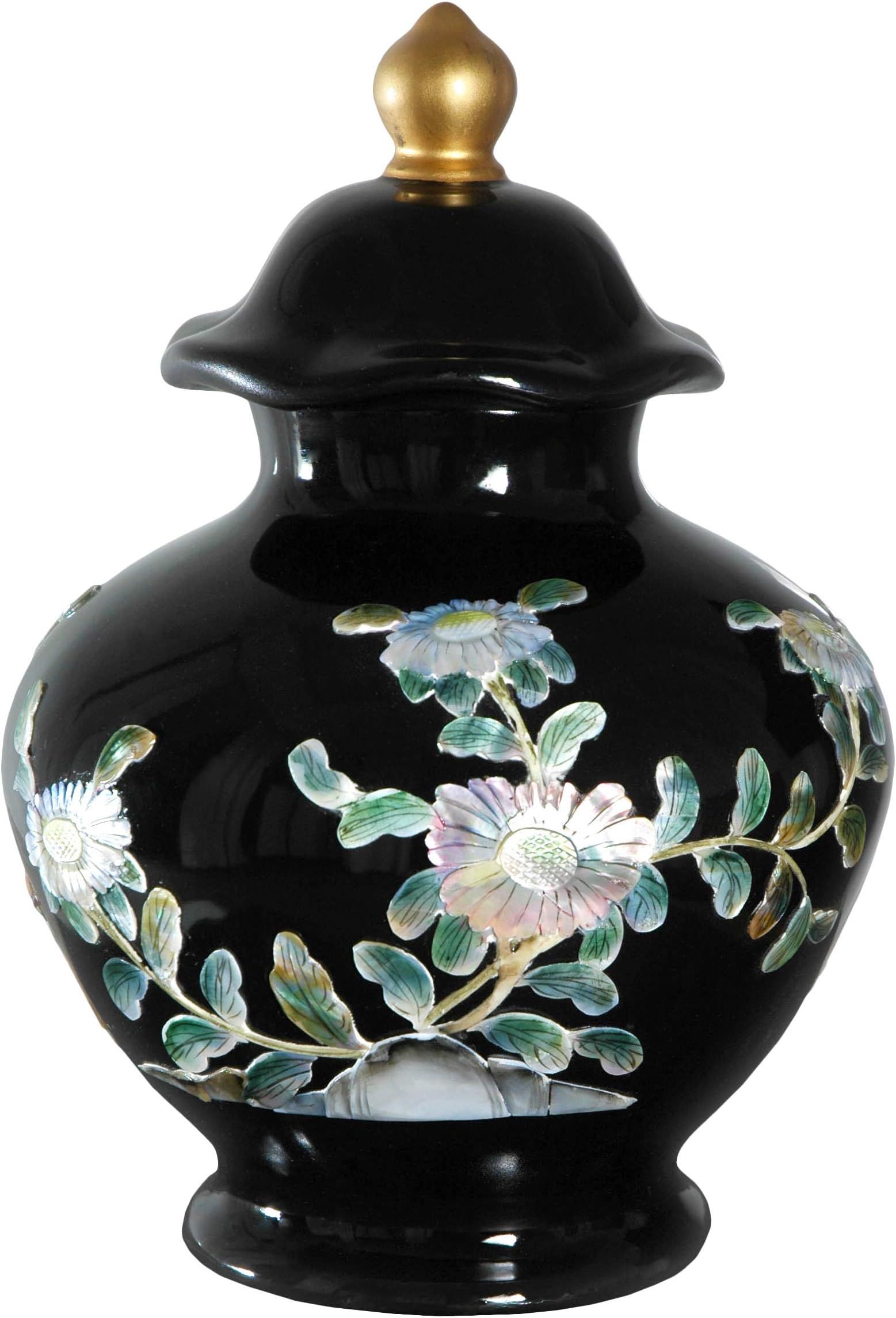 Oriental Furniture 12" Black Temple Jar