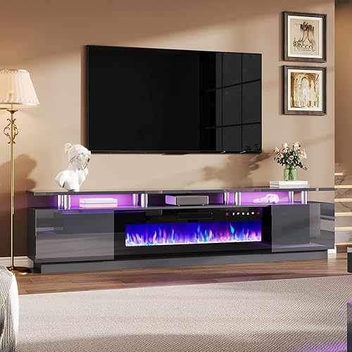 Miniatura 11 de AMERLIFE - Soporte de TV con chimenea de 36 pulgadas, centro de entretenimiento con chimenea moderna de 70 pulgadas con luces LED, gabinete de