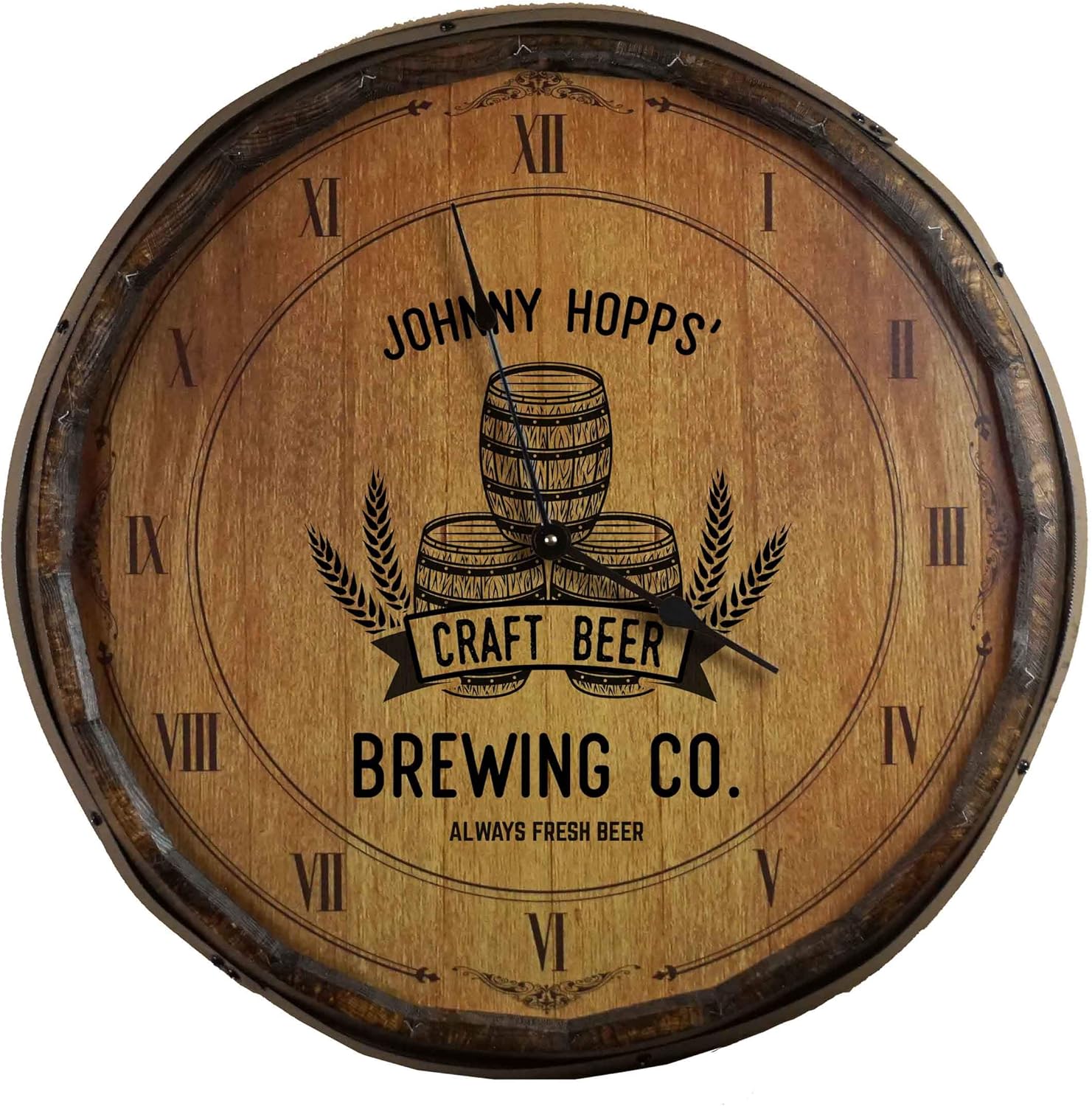 Personalized Large Decorative Wall Clock Bourbon Barrel End (21 inch) with High Torque Motor - Vintage Whiskey Bar Decor for Kitchen, Office, Home Bar, Pub (QB_B352)