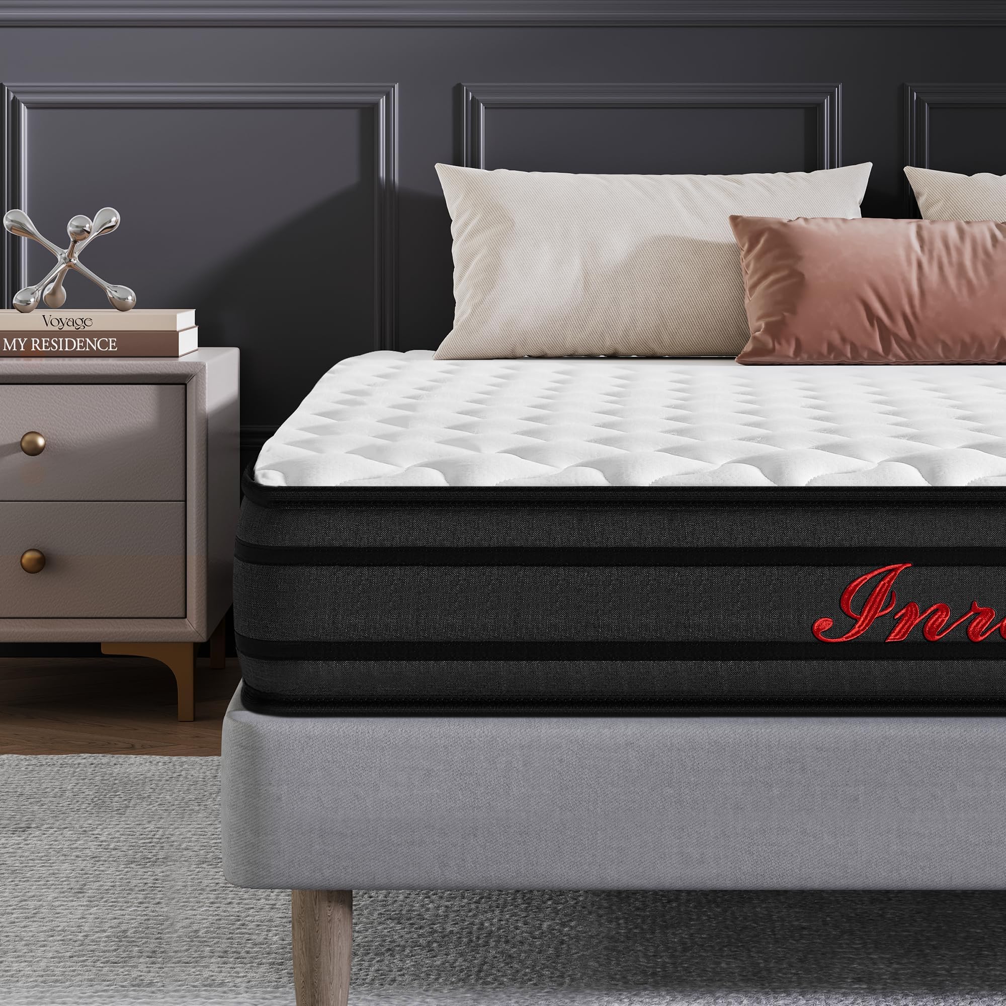 INRE Matelas 140x200 cm | Epaisseur 25 cm | Matelas en Mousse à Mémoire de Forme | Certifé Oeko-TEX | Respirabilité et Anti-acariens | Confort Ferme | Sommeil Profond | Réversible (Blanc et Noir)