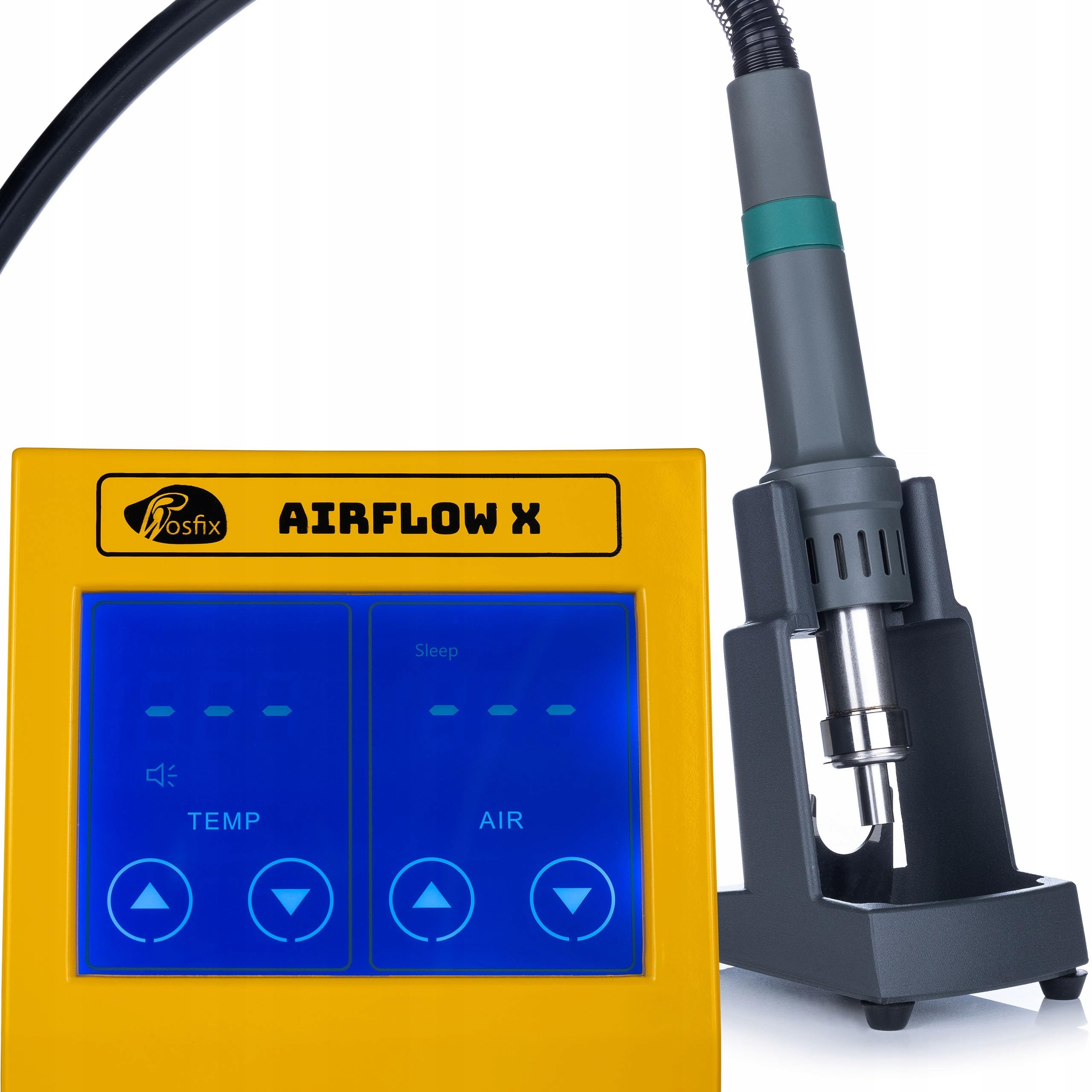 Rosfix AirFlow X 1300 W stacja lutownicza + zasilacz laboratoryjny 32 V 5 A + mata silikonowa 45 × 30 cm – ekran dotykowy, 3 kanały, ochrona ESD | do SMD, BGA, QFP | Zestaw naprawczy elektroniki