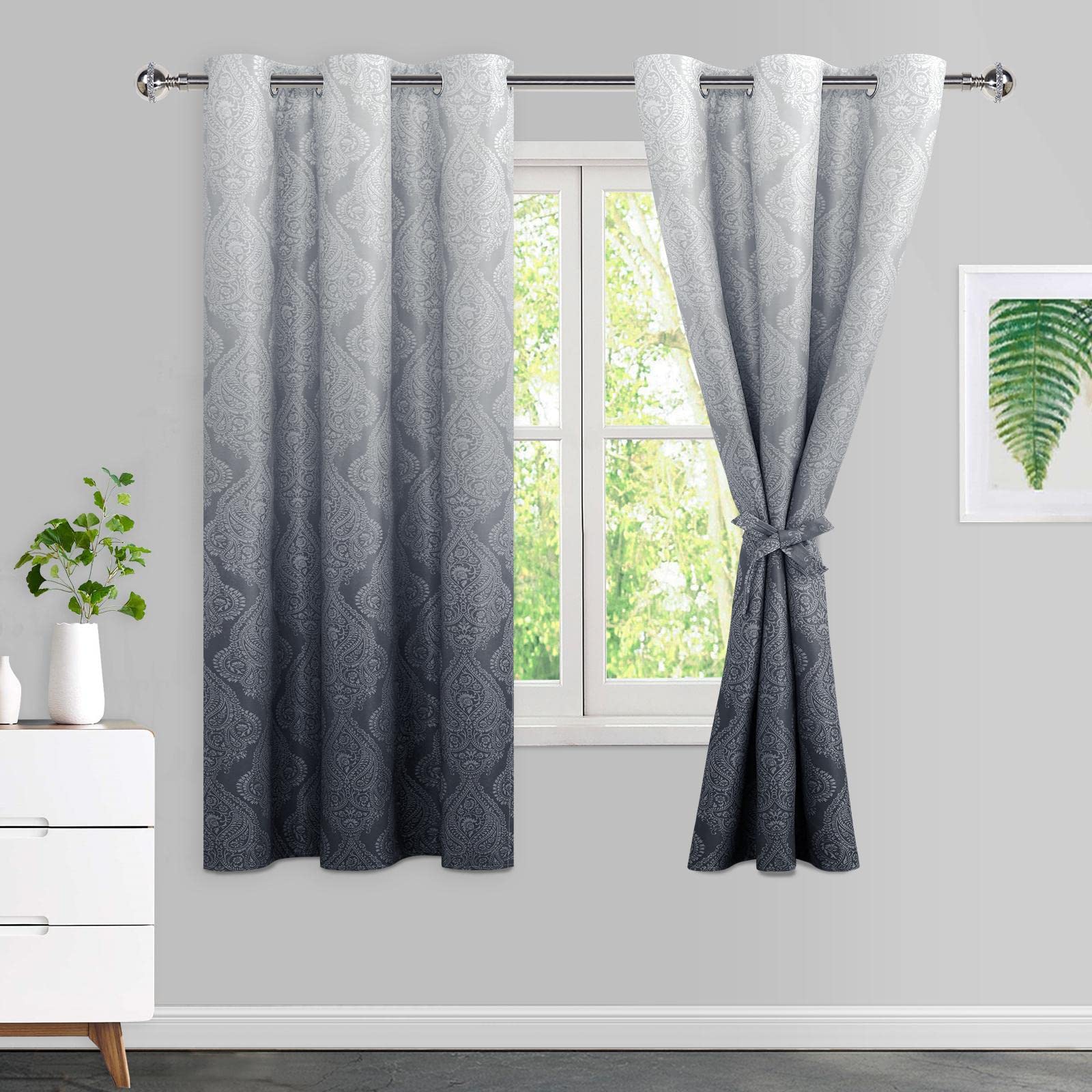 Rideaux occultants gris ombré 106x160 cm à motif damassé pour chambre