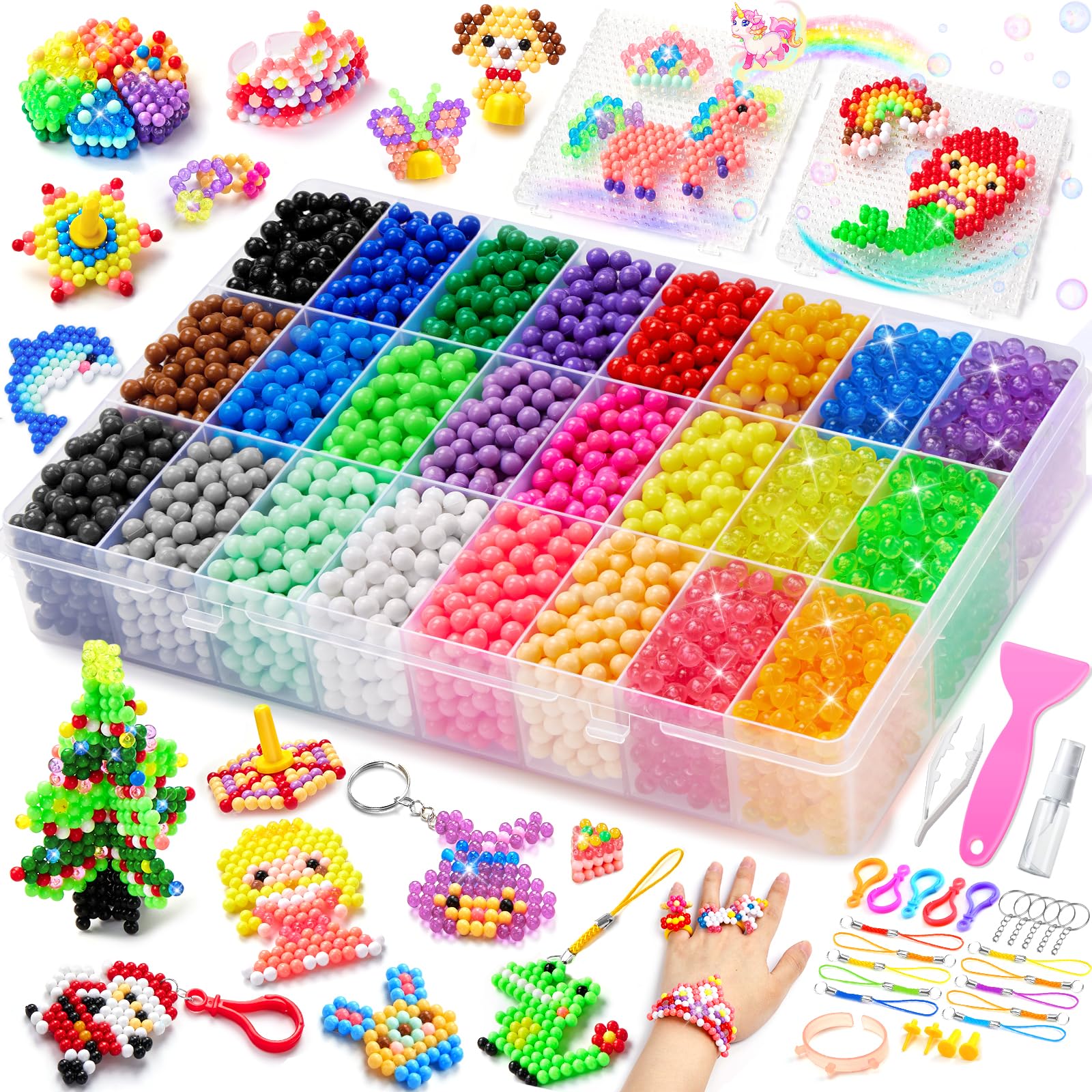 CGBOOM 24 Colors 6800+ 5mm Round Plastic Craft Beads Refill Set,Water Spray Beads Set with Arts and Crafts Accessories as DIY Crafts Toys for Kids