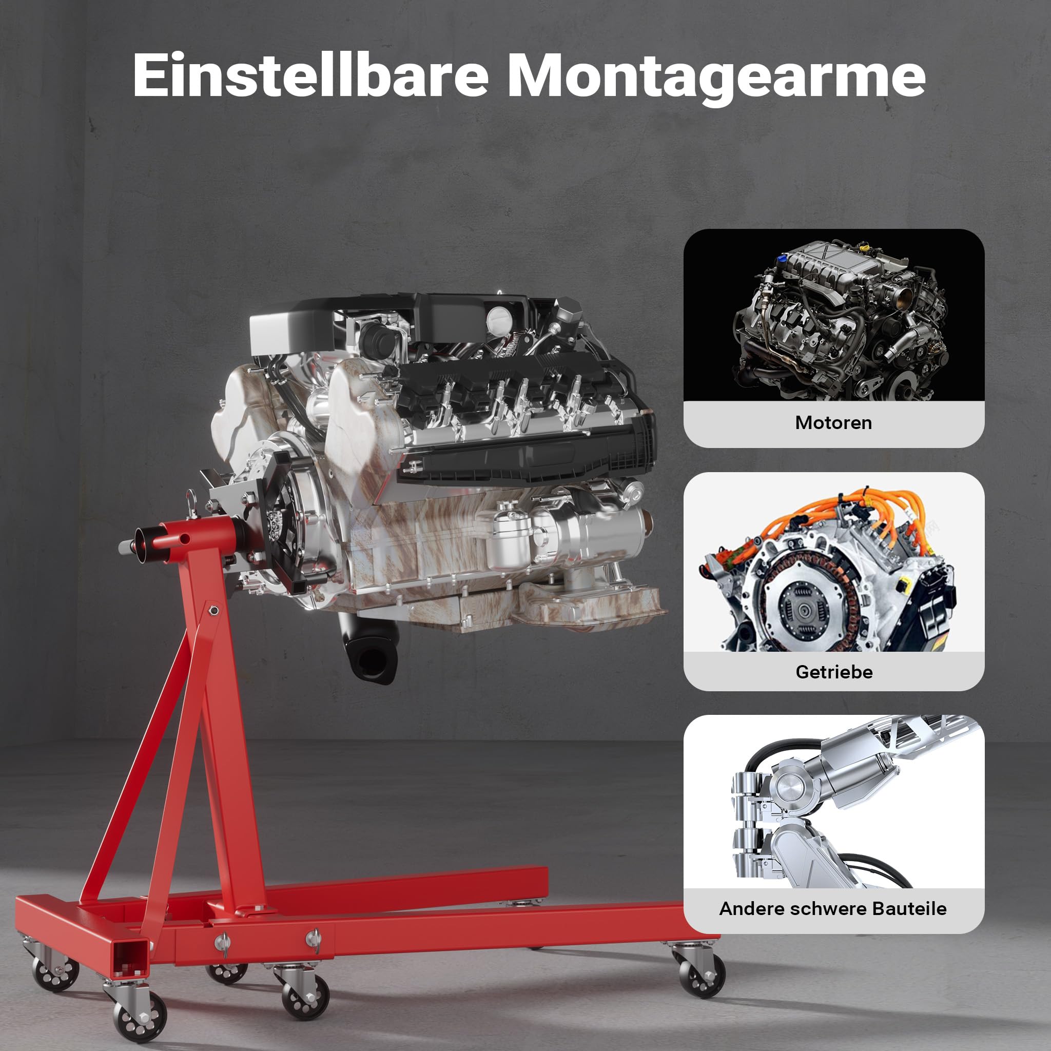 Wiltec Motorständer bis zu 900kg aus lackiertem Stahl mit Rollen Motorheber, Getriebeheber, Getriebehalter