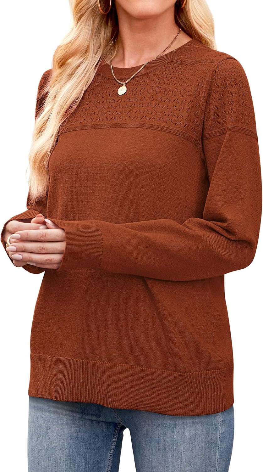 WIHOLL Sweaters for Women Crewneck Crochet Tops Long Sleeve 2025 Fall Winter Outfits Fashion Clothing - Image 3
