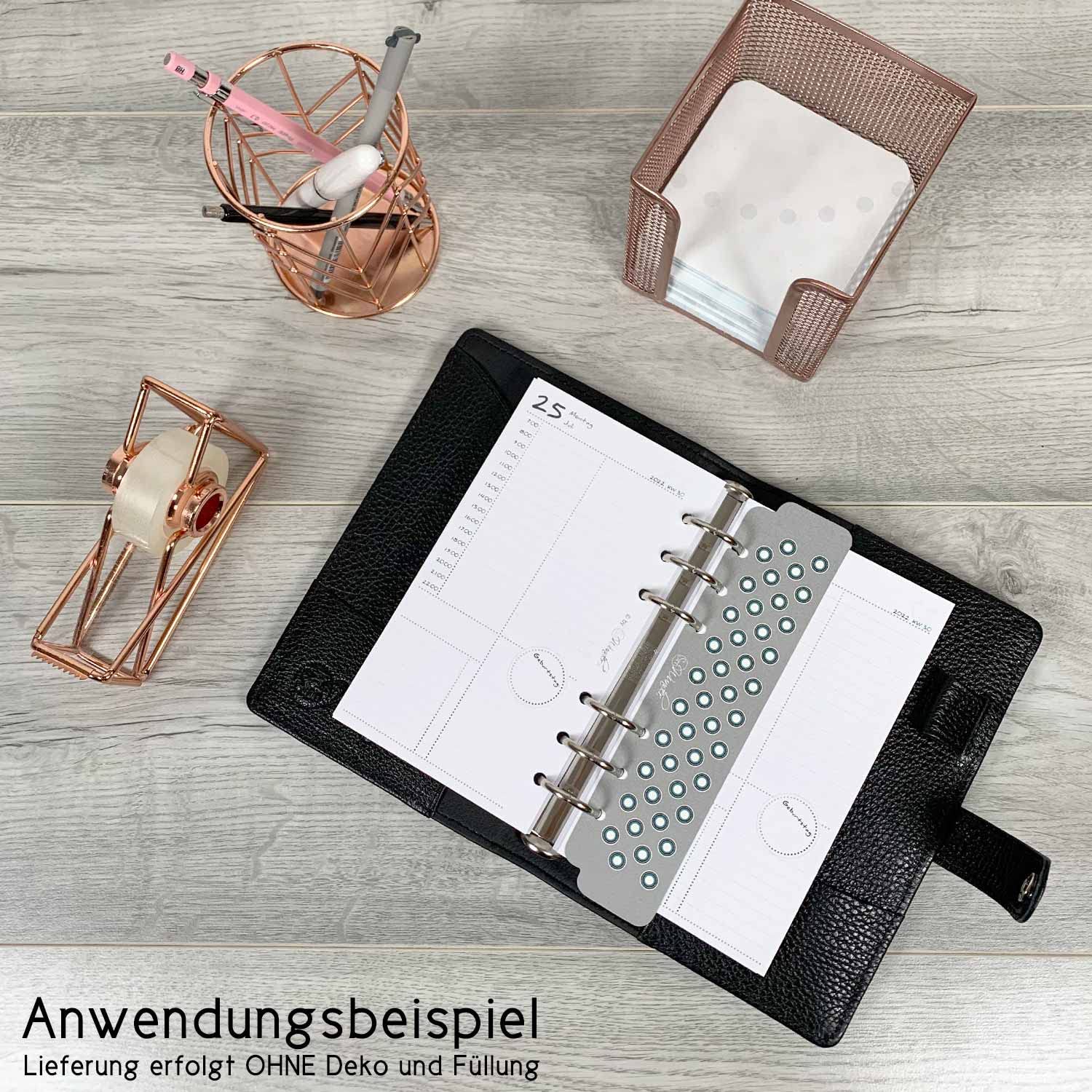 SinnWunder® Premium Ringplaner-Mappe mit 6 Ringen - nachfüllbar - aus geschmeidigem, italienischem Leder - Größe Personal - Farbe Schwarz