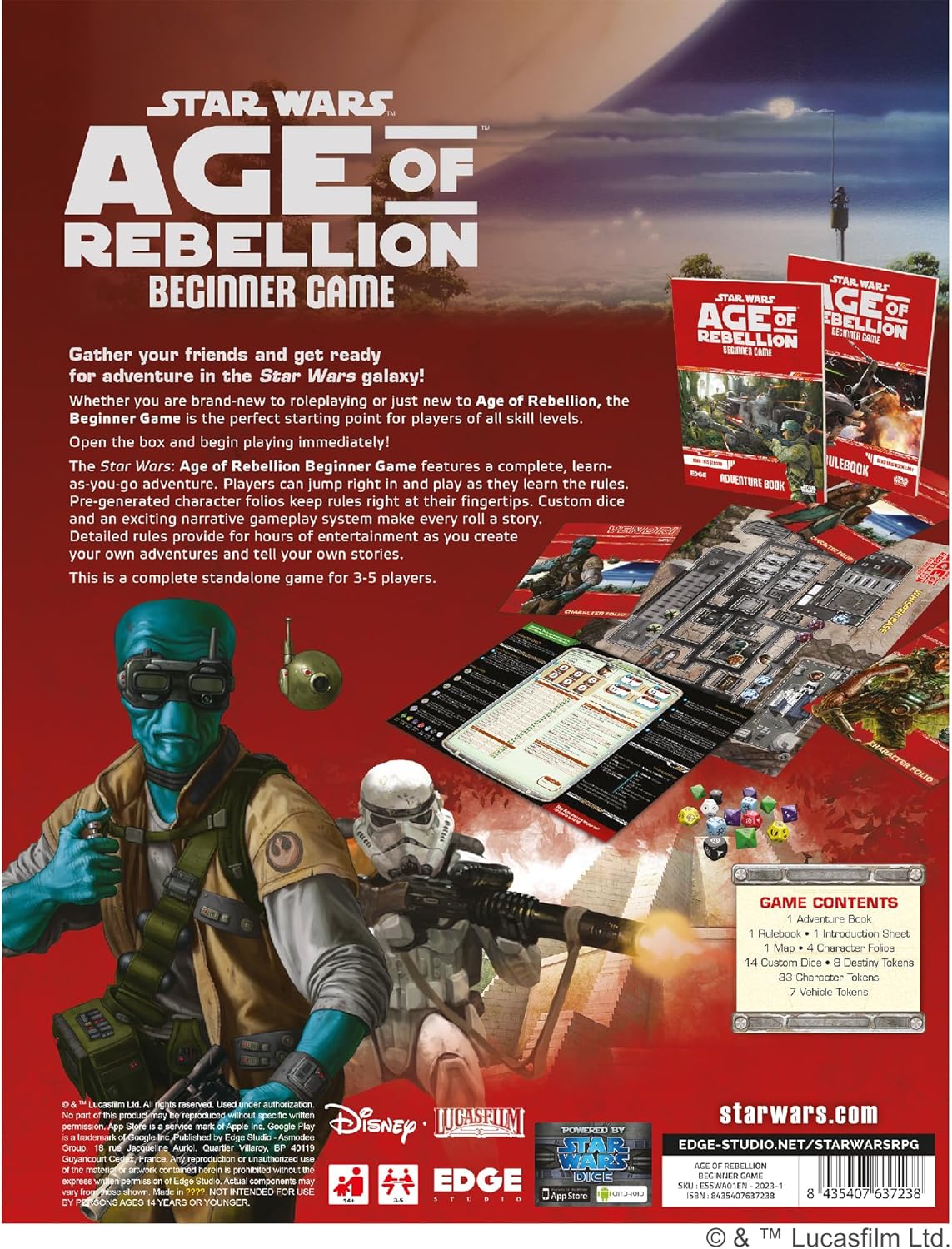 Star Wars - Age of Rebellion: Beginner Game - Dive into Galactic Adventure as a Rebel Alliance Member! Sci-Fi Roleplaying Game, Ages 10+, 3-5 Players, 1 Hour Playtime, Made by Edge Studio