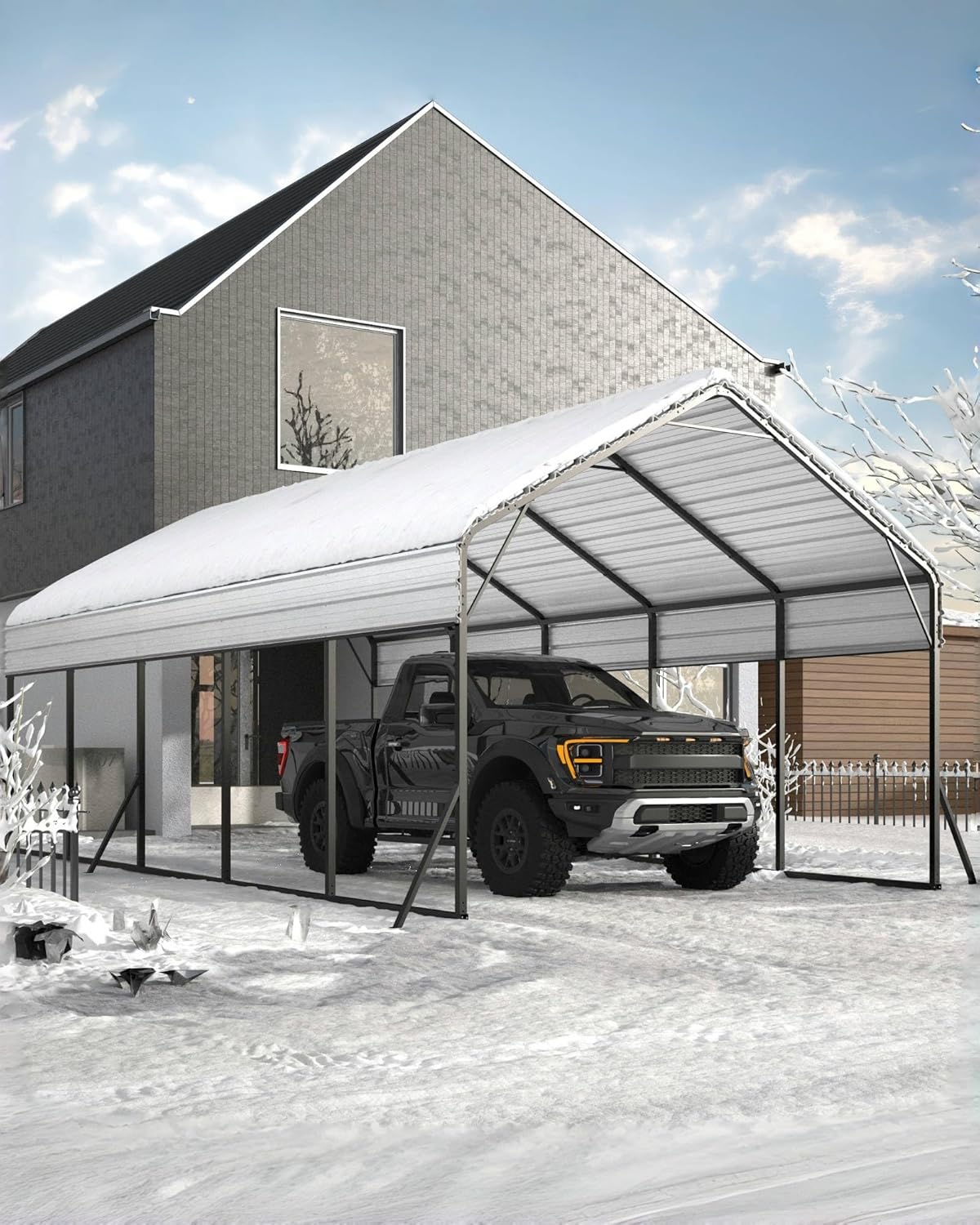 13x26x10 FT Metal Carport with Reinforced Frame, Galvanized Steel Roof & Enhanced Base Heavy Duty Car Ports for All-Weather Car Garage Shelter for Car, Truck, Pickup, SUV, Tractor, and Boat