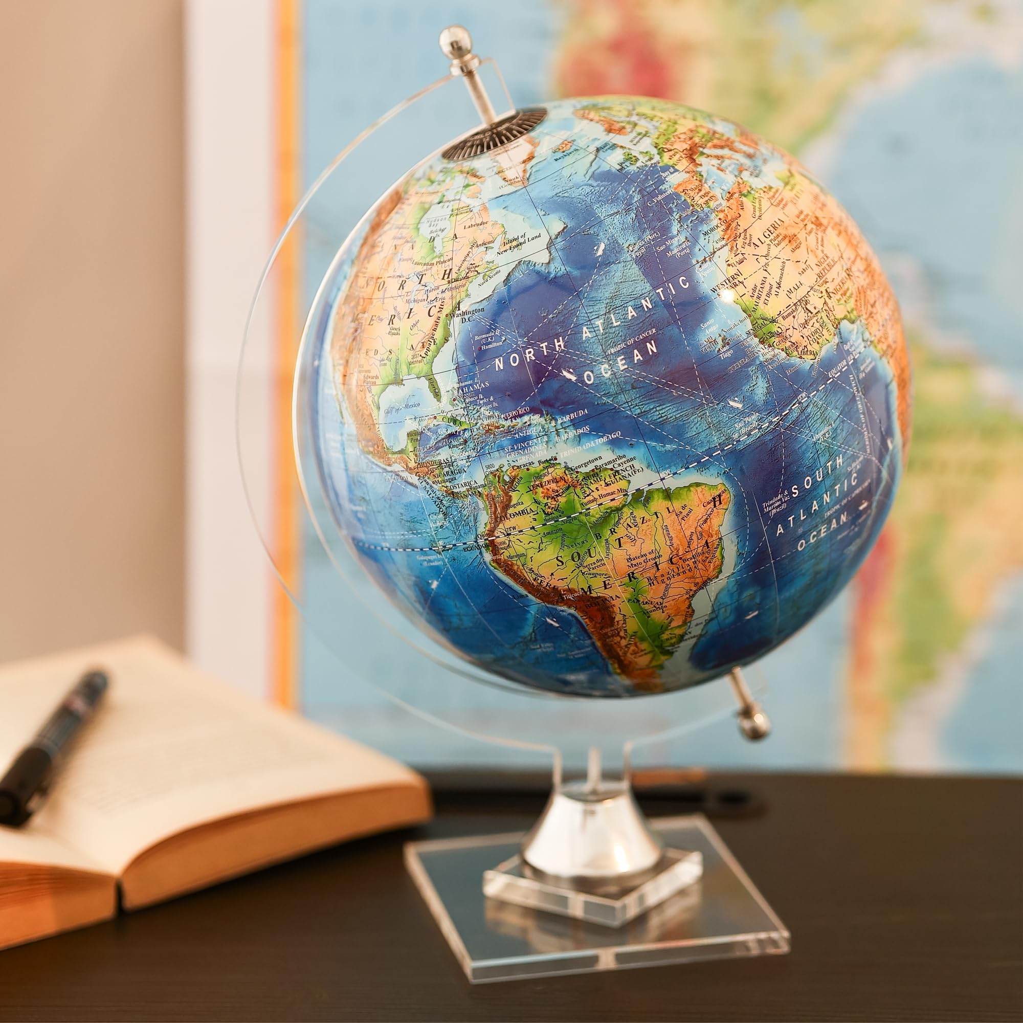 GLOBE DADDY Decorative Physical Blue Globe with Crystal Stand for Home Decor/Office Table/Gift for Boys/World Globe and Kids and Students Learning - 8 Inches Dia