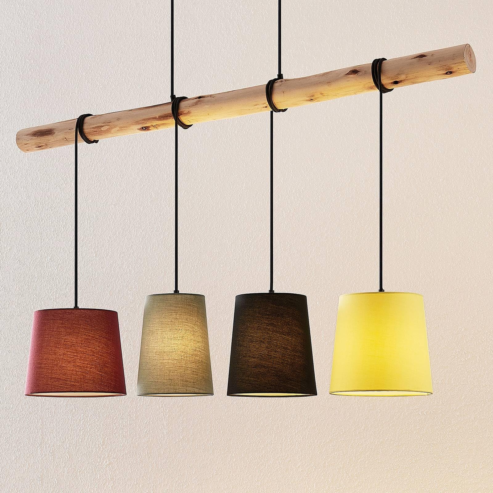 Lindby Lampada a sospensione in legno e tessuto, lampada con ramo di Lampadario Stile Rustico per Tavolo da Pranzo Isola Cucina o Taverna Camera Letto 4x E27 | E27, 4 lampadine, moderno, in legno, tessuto, per soggiorno, soggiorno, cucina, sala da pranzo