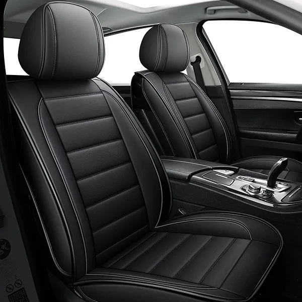 CAPITAUTO Universal Car Seat Covers Full Set - Waterproof Faux Leather, Airbag-Safe Design, Fit for Cars/SUVs/Trucks, 5-Seat Black Interior Accessories
