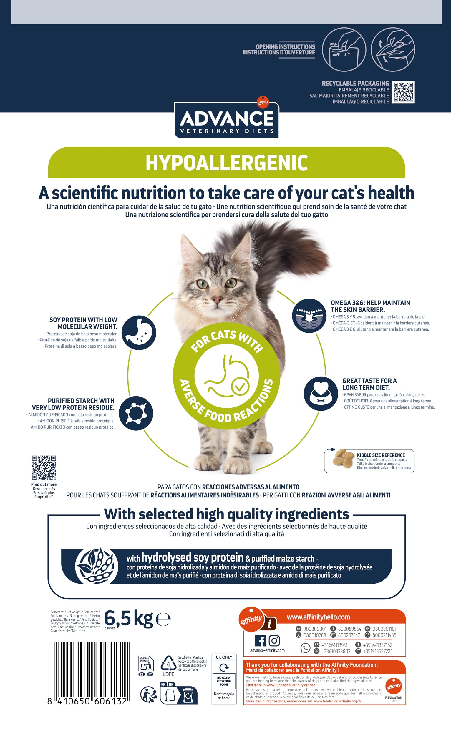 Advance Veterinary Diets Hypoallergenic, Pienso para Gatos 6,5kg