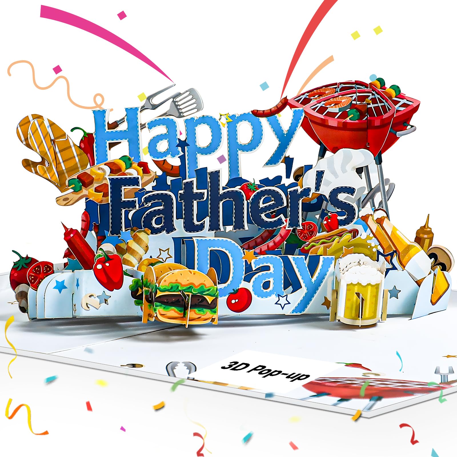 Fathers Day Card, Funny Pop Up Step Dad, Cooking-Style, 7"x5"