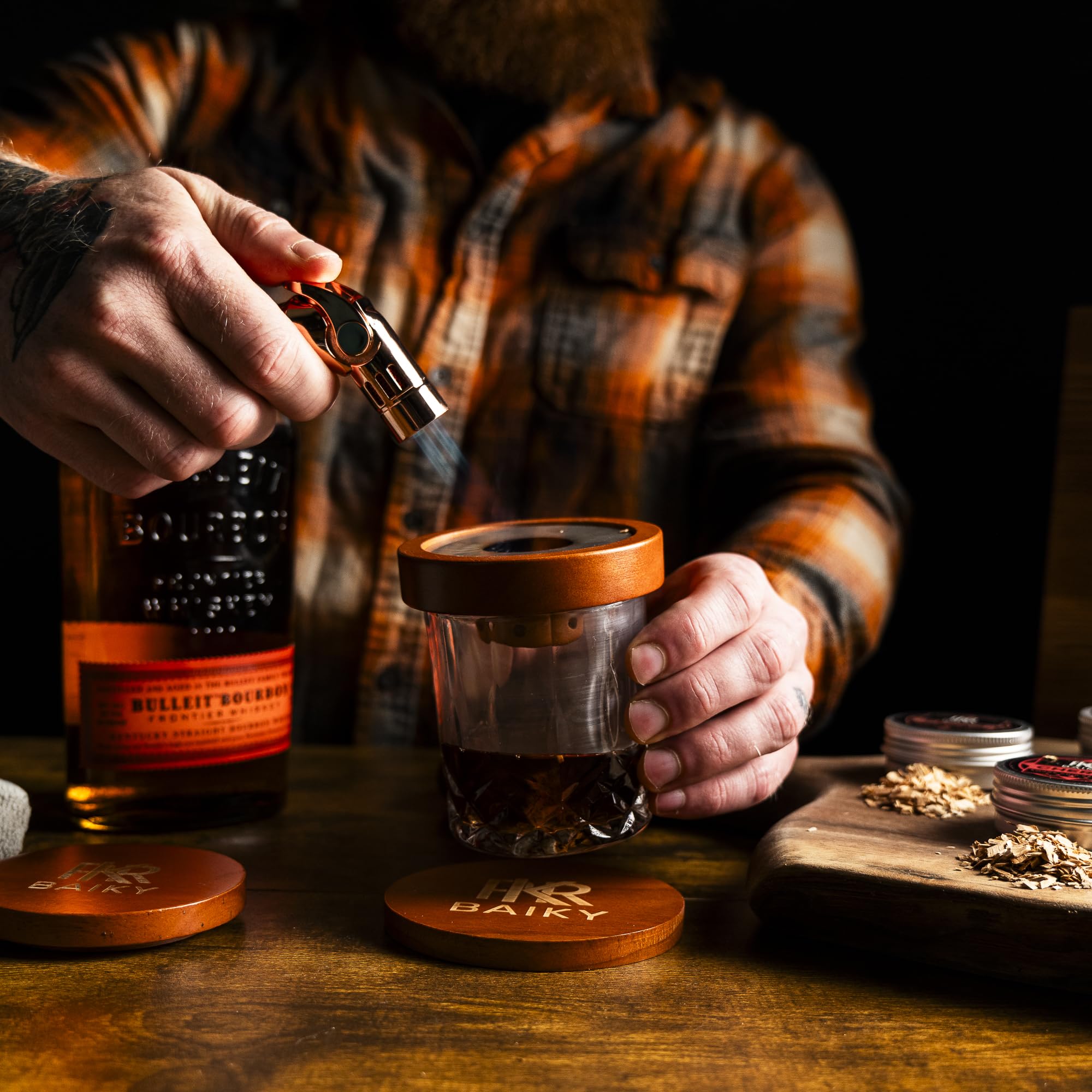 Kit per fumatori da cocktail con torcia e aromi di trucioli di legno per whisky e