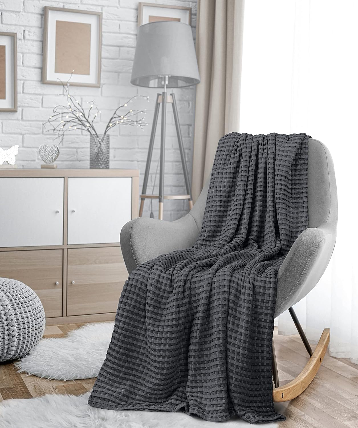 Utopia Bedding Charcoal 100% Cotton Waffle Blanket 300 GSM [King - 90x108 Inch] Soft Lightweight Breathable Bed Blanket for All Season - Image 8