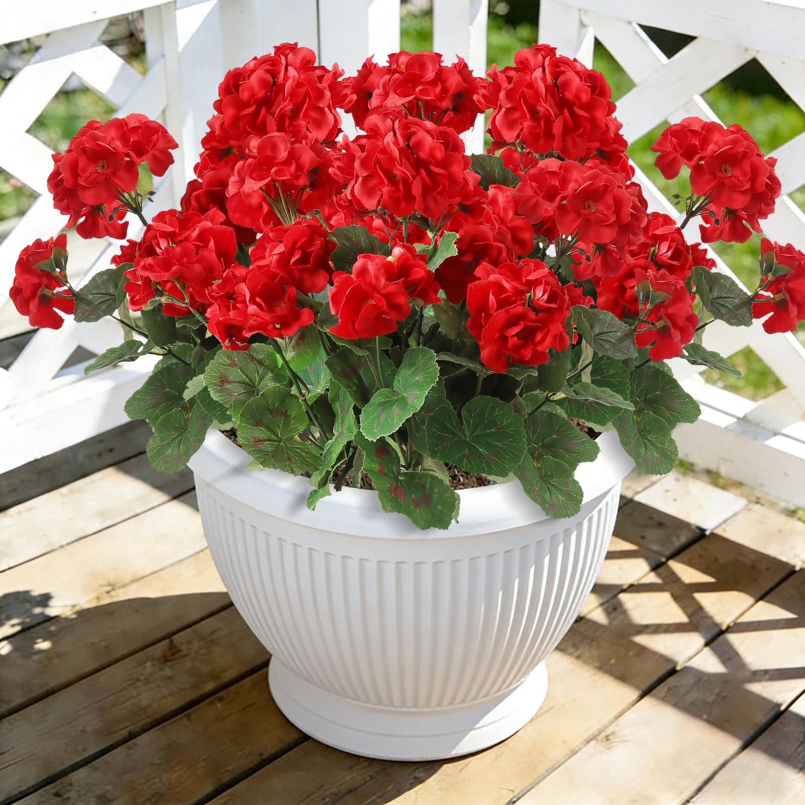 ASTNIC Kunstbloemen, 2 bundels kunstgeraniums zijden bloemen voor buiten en binnen, uv-bestendige faux geranium, bloemen, decoratie voor bruiloft, huis, balkon, tuin, raam, box, tafeldecoratie (rood