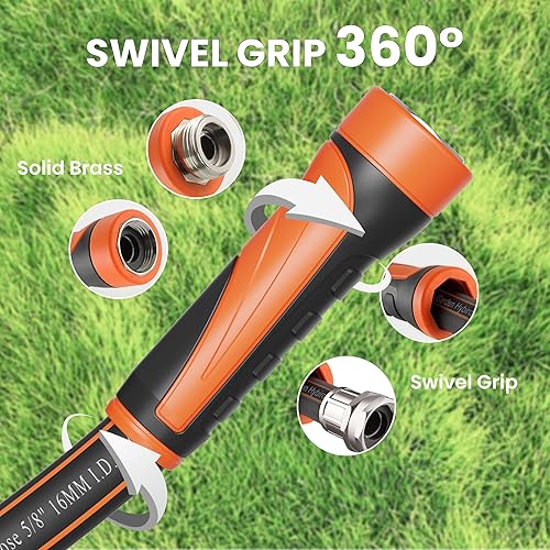 Miniatura 3 de Giraffe Tools Manguera de jardín de 100 pies x 58 pulgadas, manguera híbrida resistente, flexible y ligera con mango de agarre giratorio, accesorios