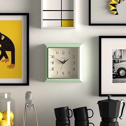 Miniatura 10 de JONES CLOCKS The Mustard Wall Clock - Reloj de pared analógico - Reloj retro - Relojes de pared de cocina - Esfera fácil de leer - Reloj de pared