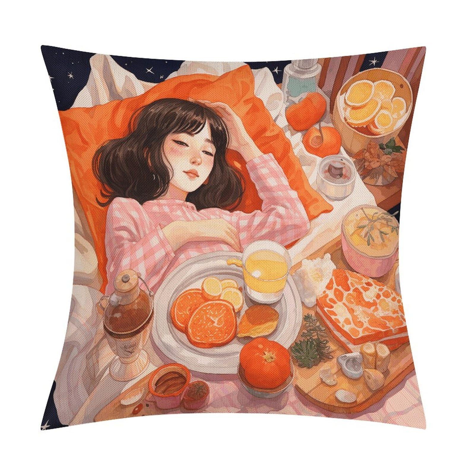 Fodpand Style Eating In A Dream Pillow Covers 18X18 Inch, Pillow Cases Boho Farmhouse, Throw Pillow Covers For Couch Sofa Bed Spring Home Decor