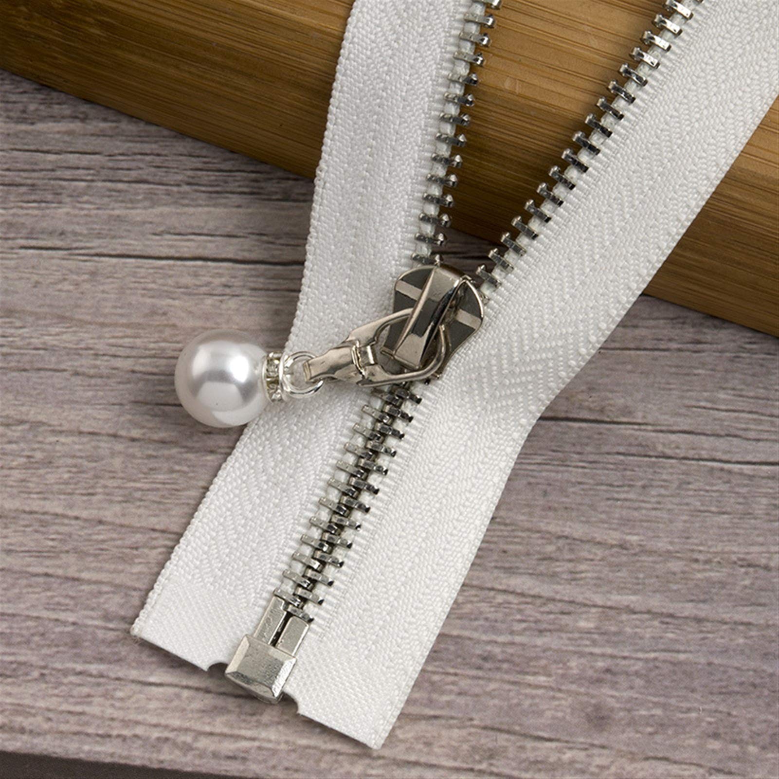 CFFQDQUANB Zipper for Bags, Zippers 1Pc 85cm 120cm 5# Pearl Metal Zipper,for Sewing Clothes Zips,(Whitesilver85cm)