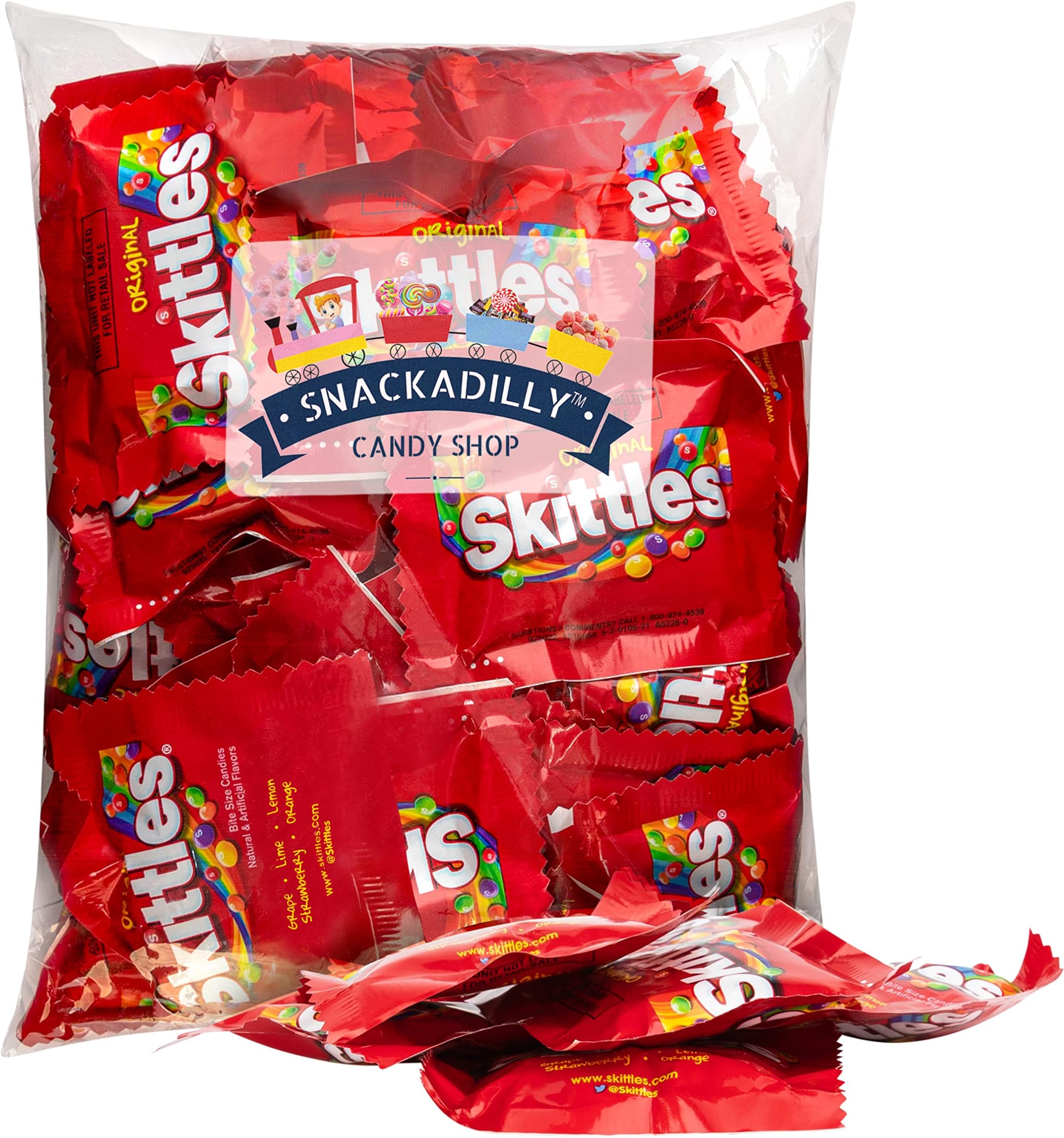 SnackadillySkittles Fun Size 20 Pack - Mini Packs of Original Skittles Flavors - Orange, Lemon, Lime, Grape and Strawberry.