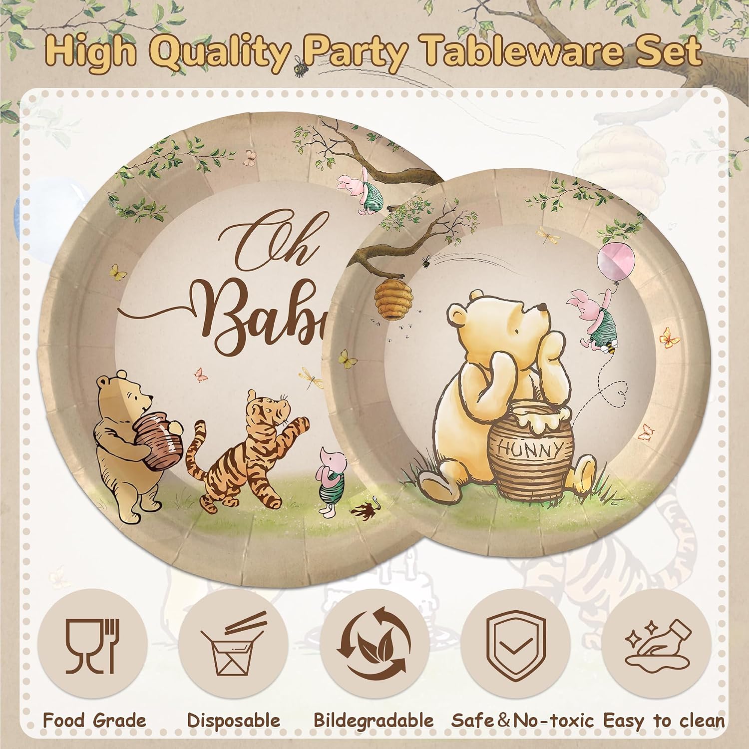 120PCS Vintage Bear Party Supplies for Kids Brown Birthday Party Set Baby Shower Bear Decorations Plates Napkin Cups Tableware Set for 20 Guests image 3