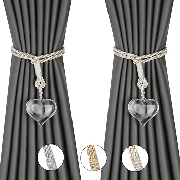 BEL AVENIR 2 Pack Crystal Curtain Tiebacks Curtain Ties Holdbacks Rope | Luxury Handmade Knots, Decorative Elegant Drape, for Home Office Drapes Sheer DIY Decoration (Beige, B)