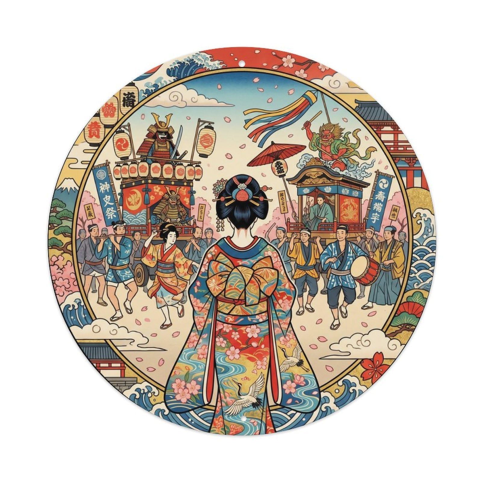 Metal Tin Sign Japanese Festival Parade Geisha Observing