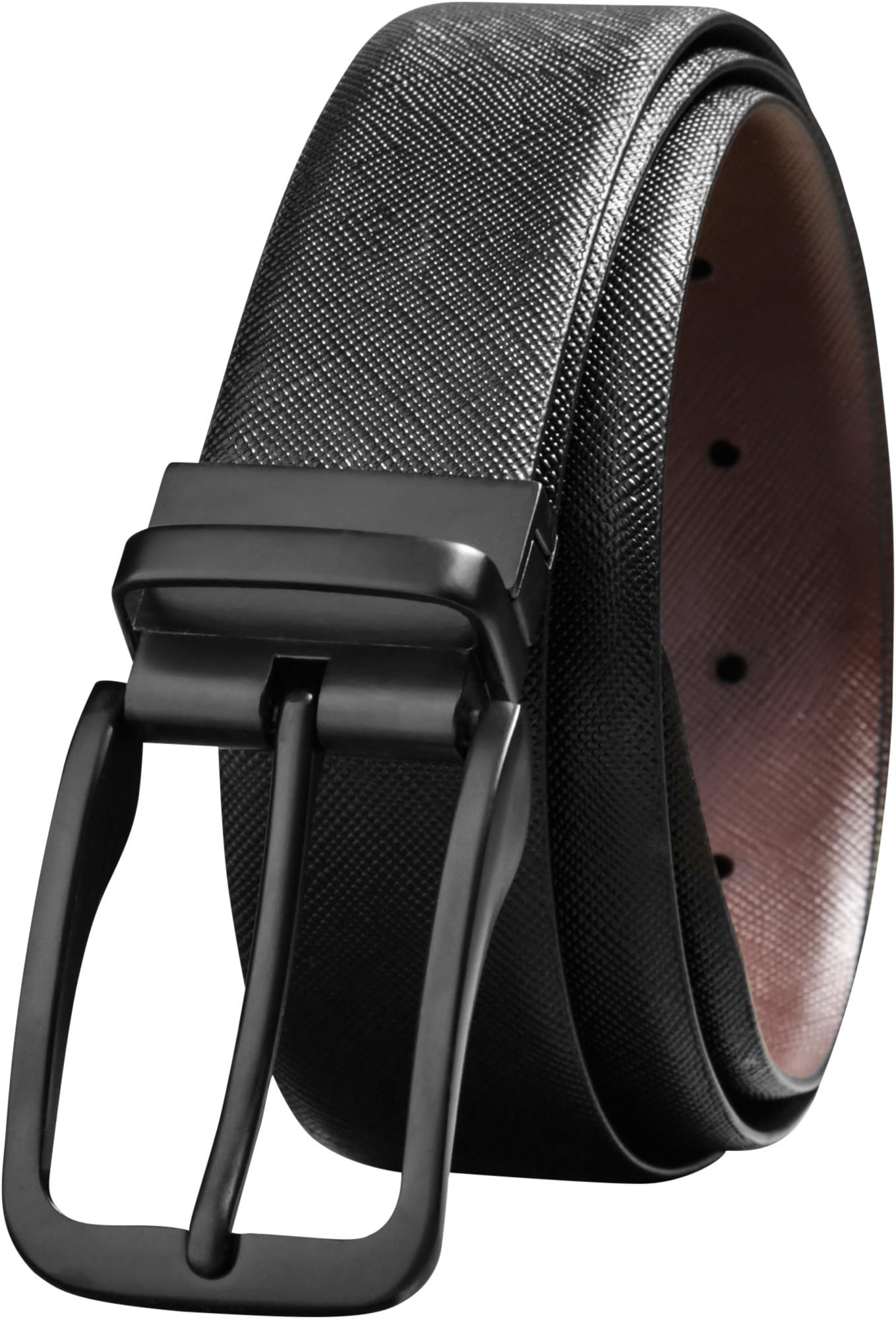 Savile Row Men's Fashion Reversible Leather Belt Black Buckle_Size 38