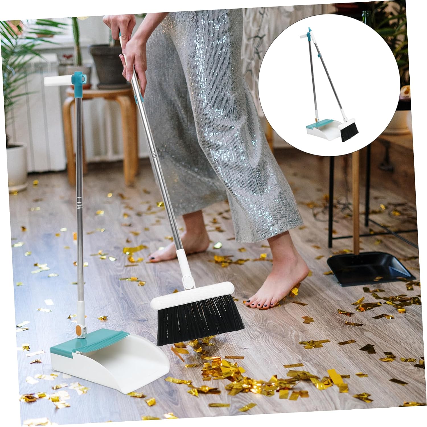 Yardwe 1set Multi-Functional Household Broom and Dustpan Set Soft Bristles for Cleaning Compact Design for Home Office and Indoor Use Random