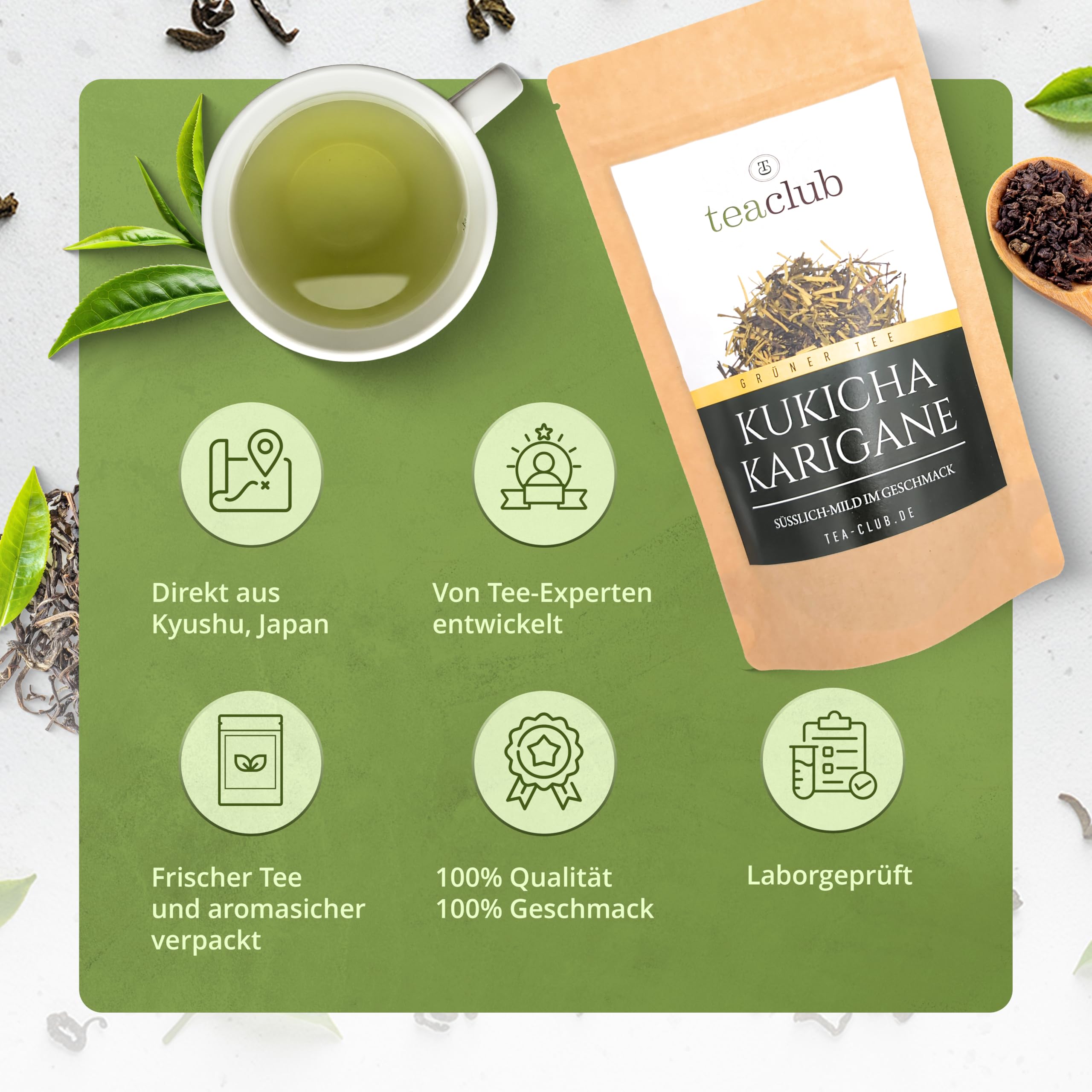 Kukicha Karigane Thé vert Japon en vrac 500g, Gyokuro Kukicha japonais Thé vert doux Umami, TeaClub Thé vert