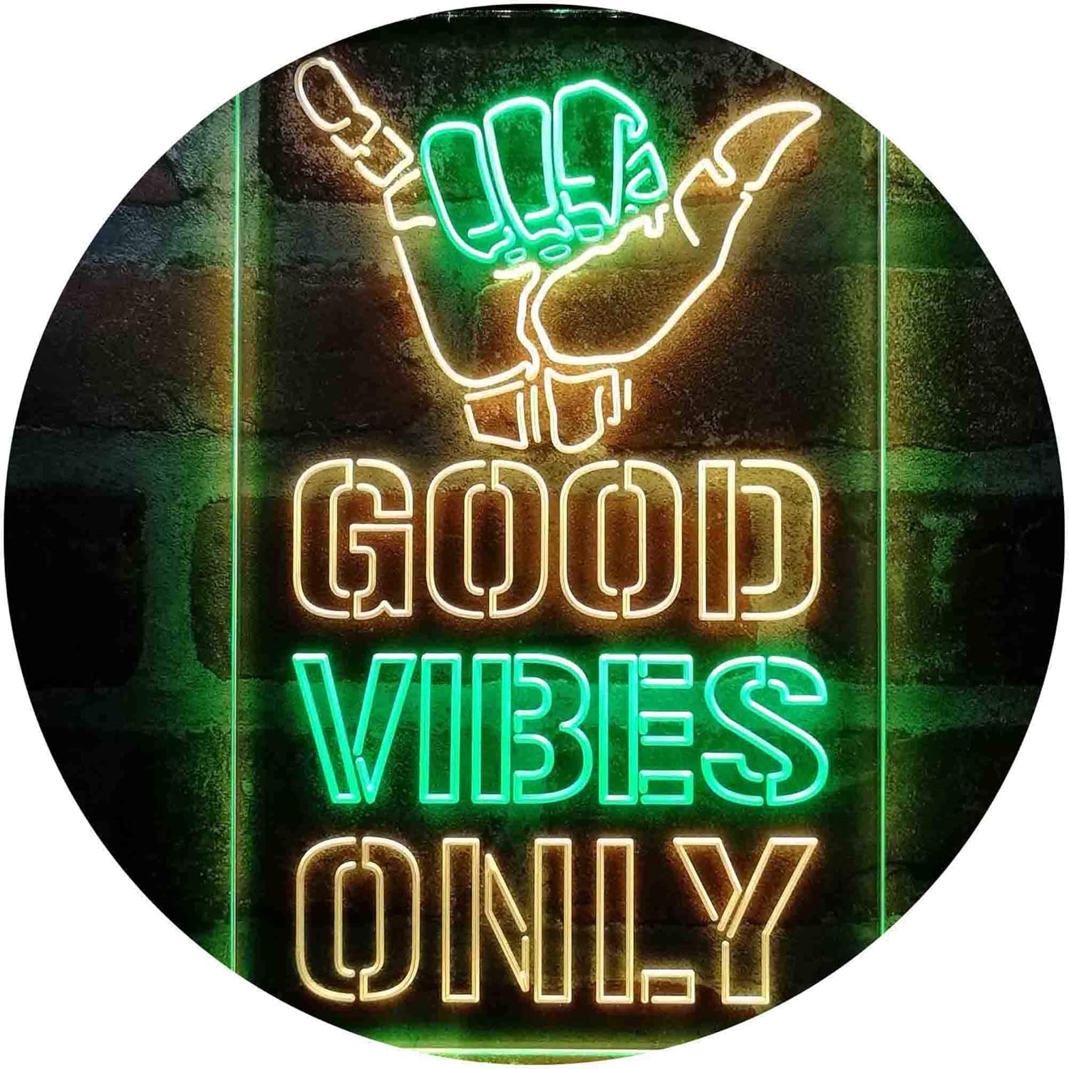 ADVPRO Good Vibes Only Hand Dual Color LED Neon Sign Green & Yellow 8 x 12 Inches st6s23-i4009-gy